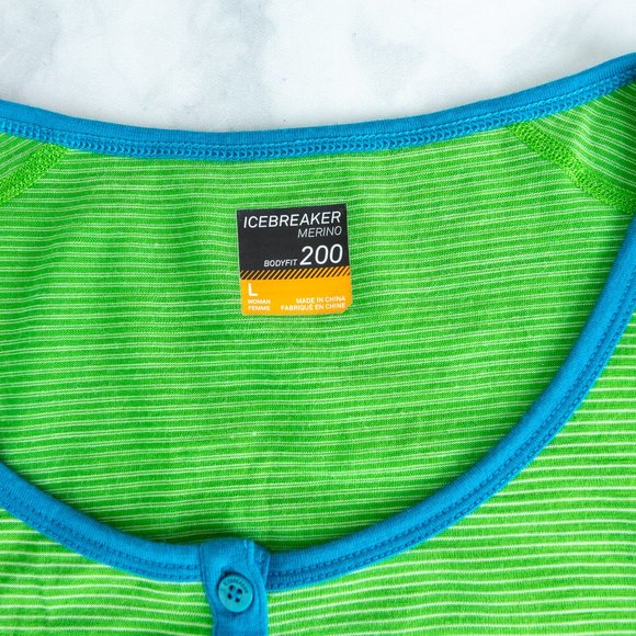 Icebreaker Merino Bodyfit 200 Oasis LS Henley Stripe Top, Large - Picture 8 of 13